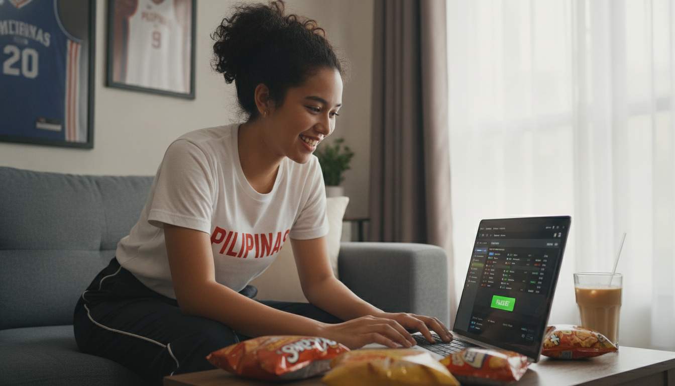 Filipino woman placing a sports bet online