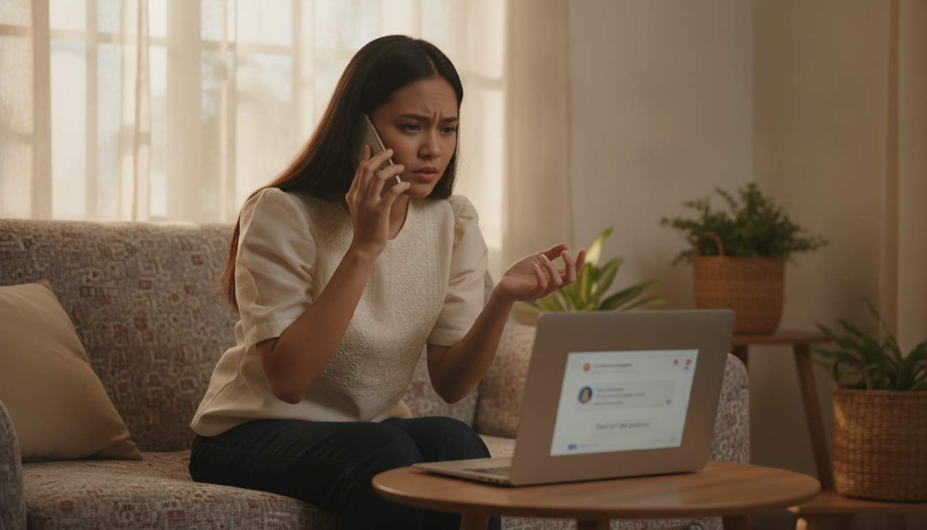 Filipino woman contacting support