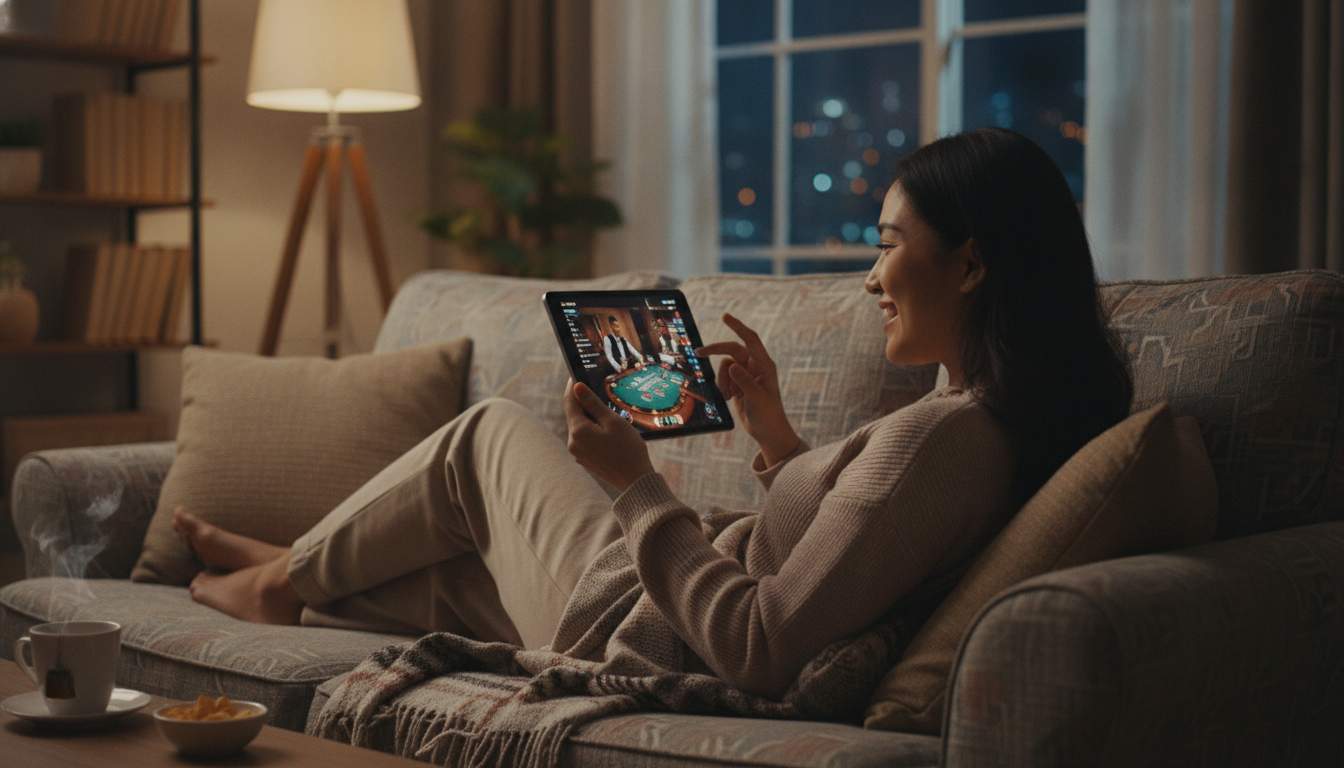 Filipino woman enjoying live casino games